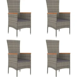 Maison Exclusive Tables Et Chaises De Jardin | - Chaises de jardin avec coussins lot de 4 résine tressée gris