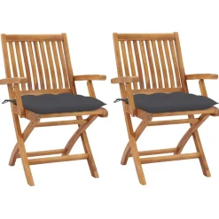 Maison Exclusive - Chaises de jardin lot de 2 et coussins anthracite bois de teck New