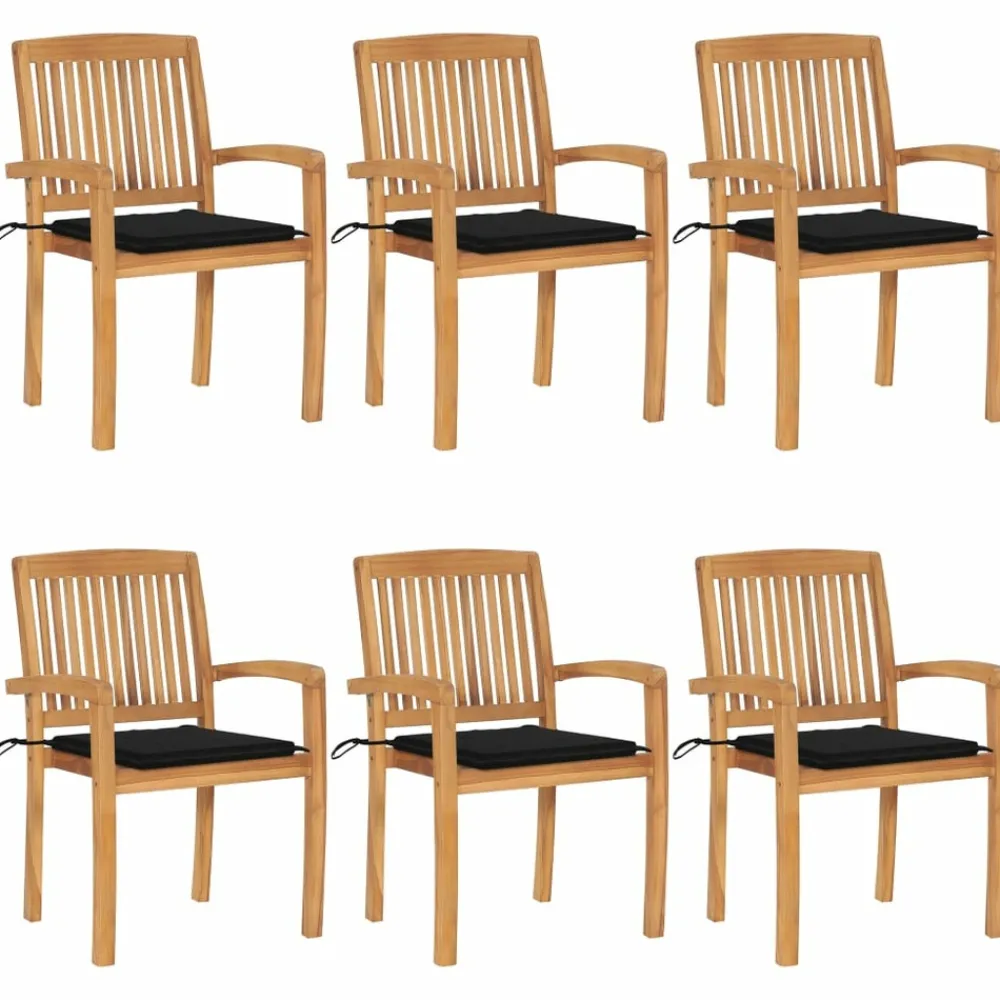 Maison Exclusive - Chaises de jardin empilables avec coussins lot de 6 teck solide Outlet