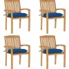 Maison Exclusive Tables Et Chaises De Jardin | - Chaises de jardin empilables avec coussins lot de 4 teck solide