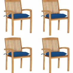 Maison Exclusive Tables Et Chaises De Jardin | - Chaises de jardin empilables avec coussins lot de 4 teck solide
