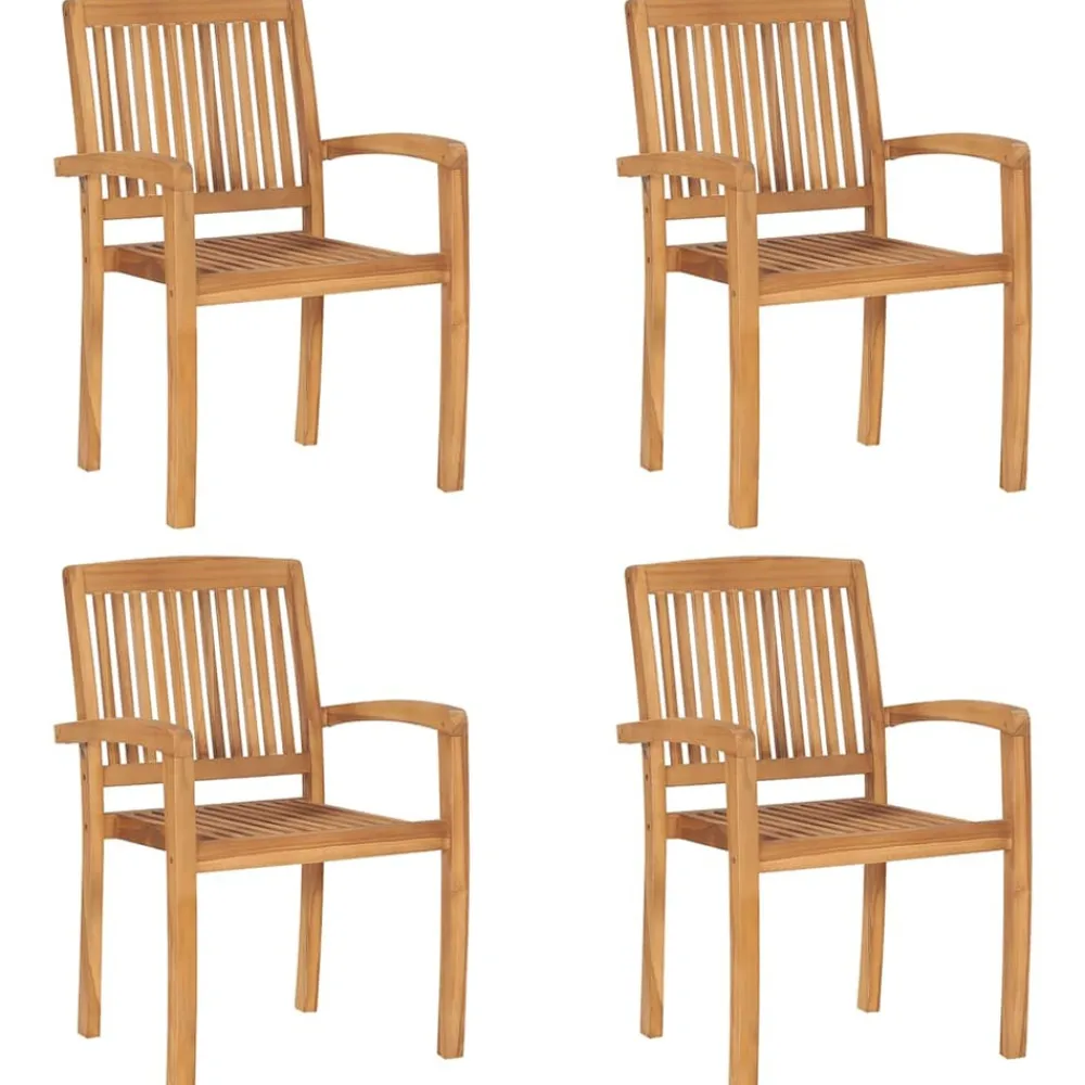 Maison Exclusive Tables Et Chaises De Jardin | - Chaises de jardin empilables avec coussins lot de 4 teck solide