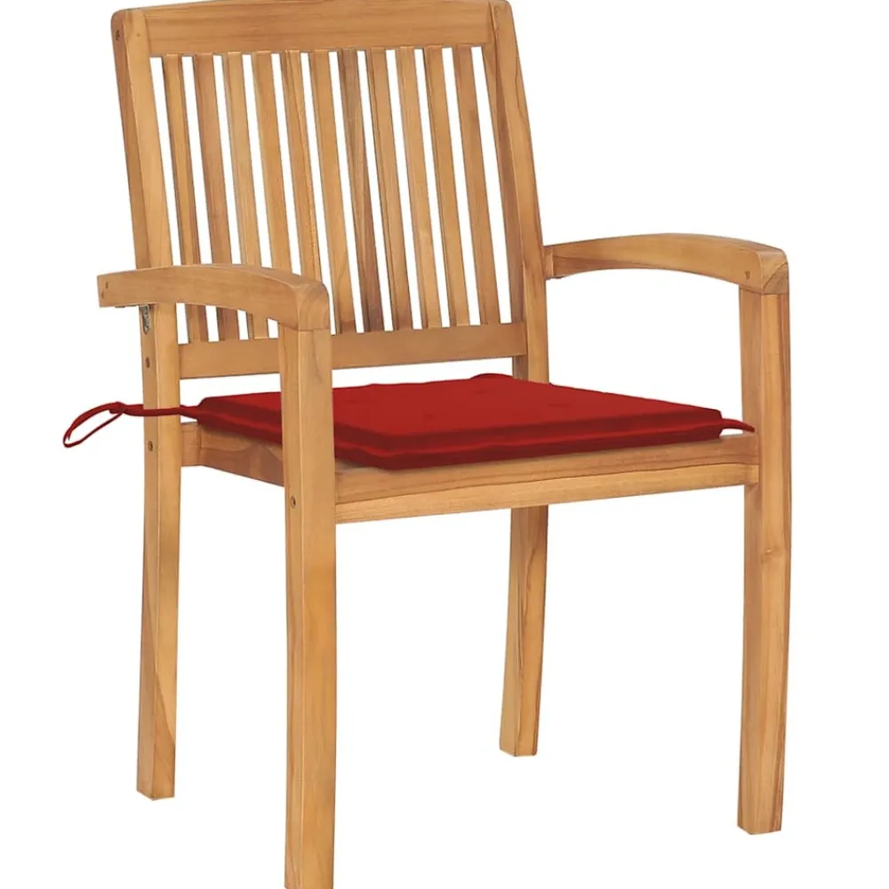 Maison Exclusive Tables Et Chaises De Jardin | - Chaises de jardin empilables avec coussins lot de 4 teck solide