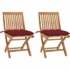 Maison Exclusive - Chaises de jardin lot de 2 coussins rouge bordeaux teck massif New