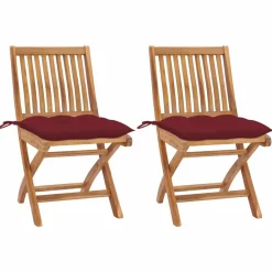 Maison Exclusive - Chaises de jardin lot de 2 coussins rouge bordeaux teck massif New
