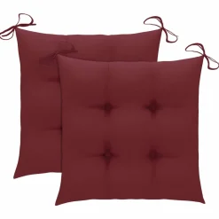 Maison Exclusive - Chaises de jardin lot de 2 coussins rouge bordeaux teck massif New