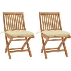 Maison Exclusive - Chaises de jardin lot de 2 et coussins blanc crème teck massif Online