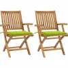 Maison Exclusive - Chaises de jardin lot de 2 avec coussins vert vif bois de teck Clearance