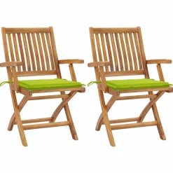 Maison Exclusive - Chaises de jardin lot de 2 avec coussins vert vif bois de teck Clearance