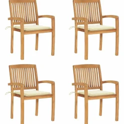 Maison Exclusive - Chaises de jardin empilables avec coussins lot de 4 teck solide Sale