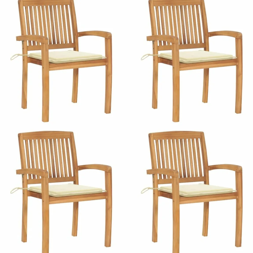 Maison Exclusive - Chaises de jardin empilables avec coussins lot de 4 teck solide Sale