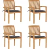 Maison Exclusive - Chaises de jardin empilables avec coussins lot de 4 teck solide Discount