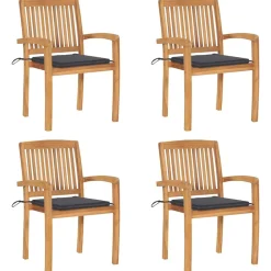 Maison Exclusive - Chaises de jardin empilables avec coussins lot de 4 teck solide Discount