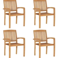 Maison Exclusive - Chaises de jardin empilables avec coussins lot de 4 teck solide Discount