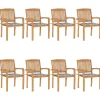 Maison Exclusive - Chaises de jardin empilables avec coussins lot de 8 teck solide Clearance