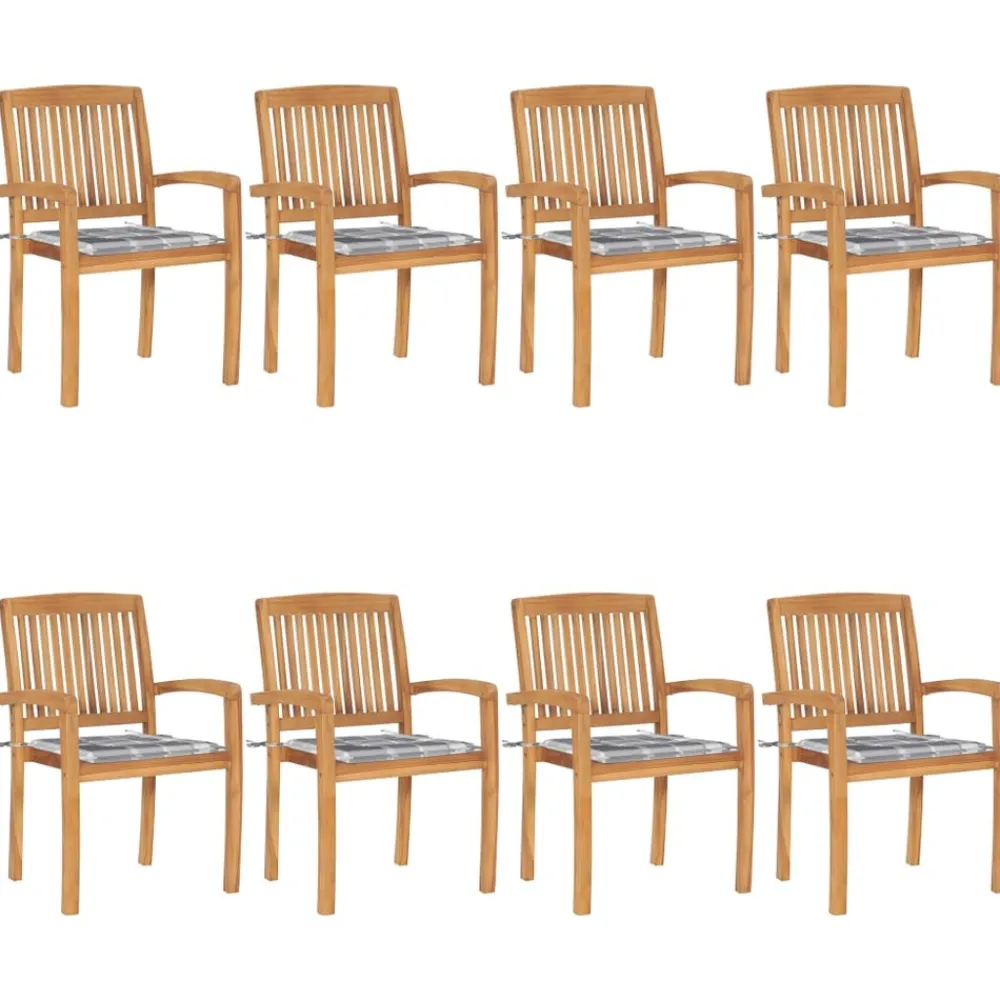 Maison Exclusive - Chaises de jardin empilables avec coussins lot de 8 teck solide Clearance