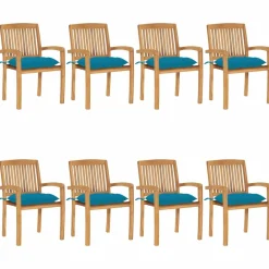 Maison Exclusive - Chaises de jardin empilables avec coussins lot de 8 teck solide Discount