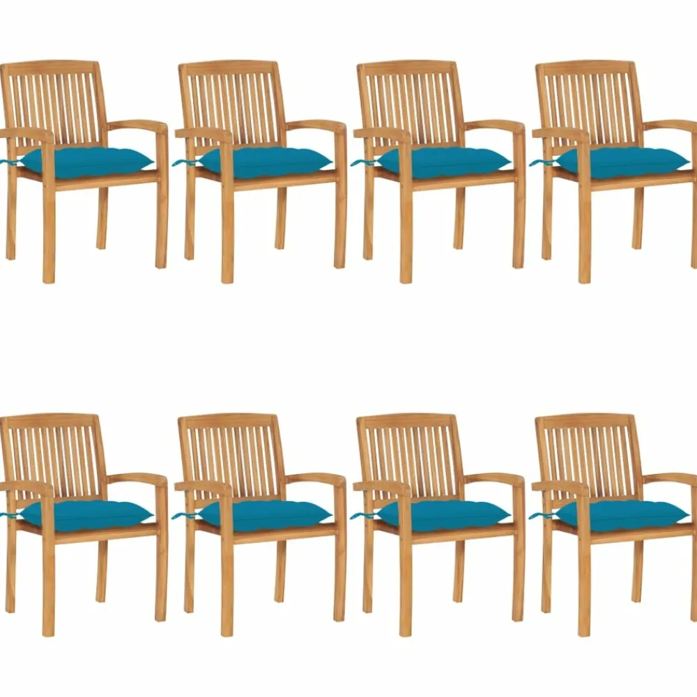 Maison Exclusive - Chaises de jardin empilables avec coussins lot de 8 teck solide Discount