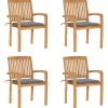 Maison Exclusive - Chaises de jardin empilables avec coussins lot de 4 teck solide Sale