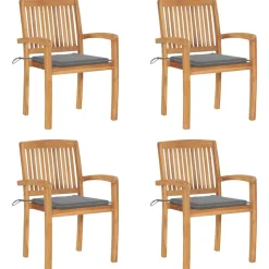 Maison Exclusive - Chaises de jardin empilables avec coussins lot de 4 teck solide Sale