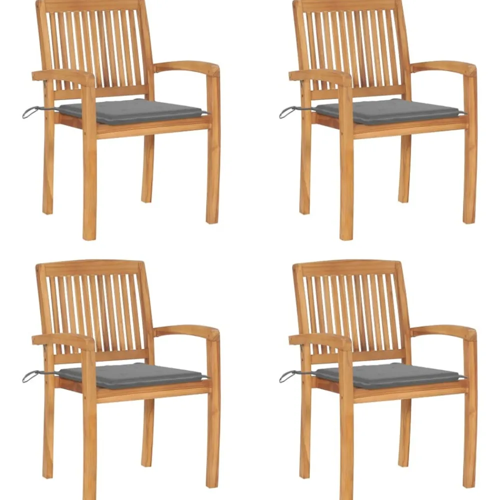 Maison Exclusive - Chaises de jardin empilables avec coussins lot de 4 teck solide Sale