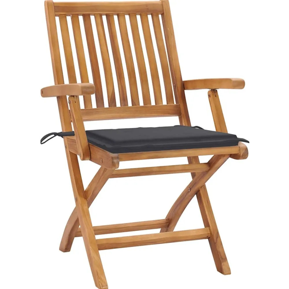 Maison Exclusive Tables Et Chaises De Jardin | - Chaises de jardin lot de 2 et coussins anthracite bois de teck
