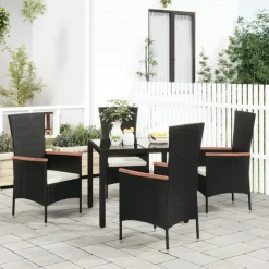 Maison Exclusive - Chaises de jardin lot de 4 avec coussins résine tressée noir Sale