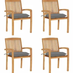 Maison Exclusive - Chaises de jardin empilables avec coussins lot de 4 teck solide Online