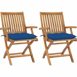 Maison Exclusive - Chaises de jardin lot de 2 et coussins bleu bois de teck massif Best