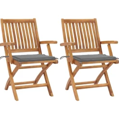 Maison Exclusive - Chaises de jardin lot de 2 et coussins gris bois de teck massif New