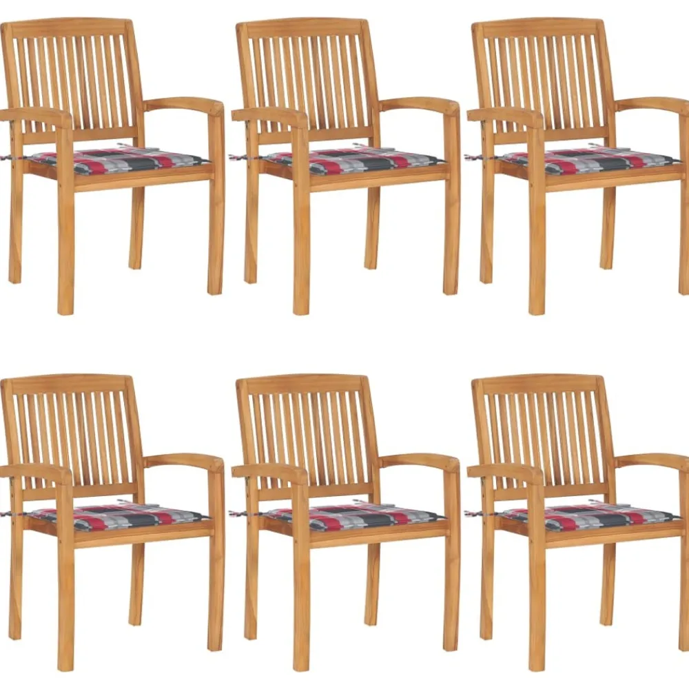 Maison Exclusive Tables Et Chaises De Jardin | - Chaises de jardin empilables avec coussins lot de 6 teck solide