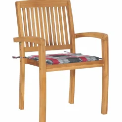 Maison Exclusive Tables Et Chaises De Jardin | - Chaises de jardin empilables avec coussins lot de 6 teck solide
