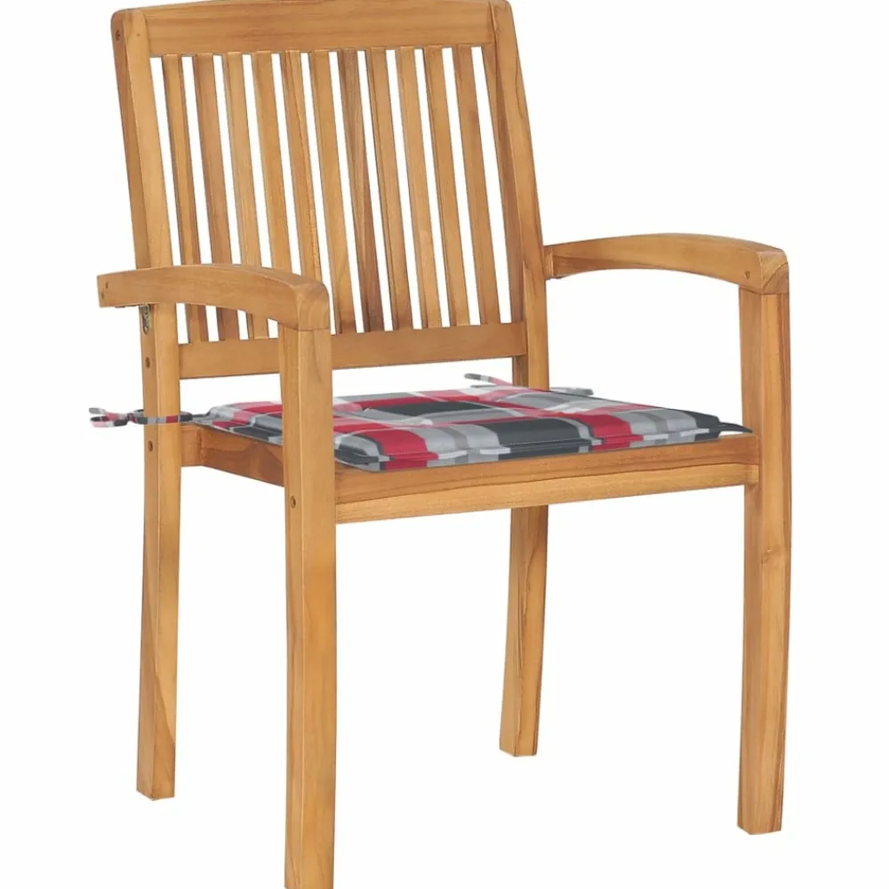 Maison Exclusive Tables Et Chaises De Jardin | - Chaises de jardin empilables avec coussins lot de 6 teck solide