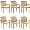 Maison Exclusive Tables Et Chaises De Jardin | - Chaises de jardin empilables avec coussins lot de 6 teck solide