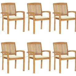 Maison Exclusive Tables Et Chaises De Jardin | - Chaises de jardin empilables avec coussins lot de 6 teck solide