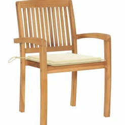 Maison Exclusive Tables Et Chaises De Jardin | - Chaises de jardin empilables avec coussins lot de 6 teck solide