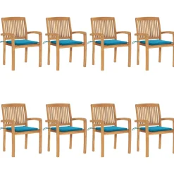 Maison Exclusive - Chaises de jardin empilables avec coussins lot de 8 teck solide Clearance