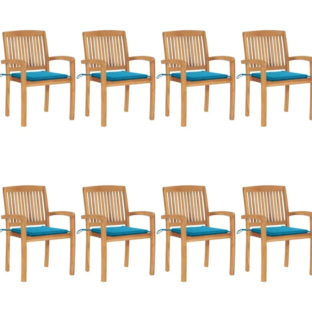 Maison Exclusive - Chaises de jardin empilables avec coussins lot de 8 teck solide Clearance