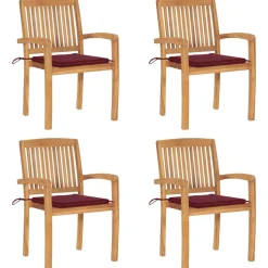 Maison Exclusive - Chaises de jardin empilables avec coussins lot de 4 teck solide Discount