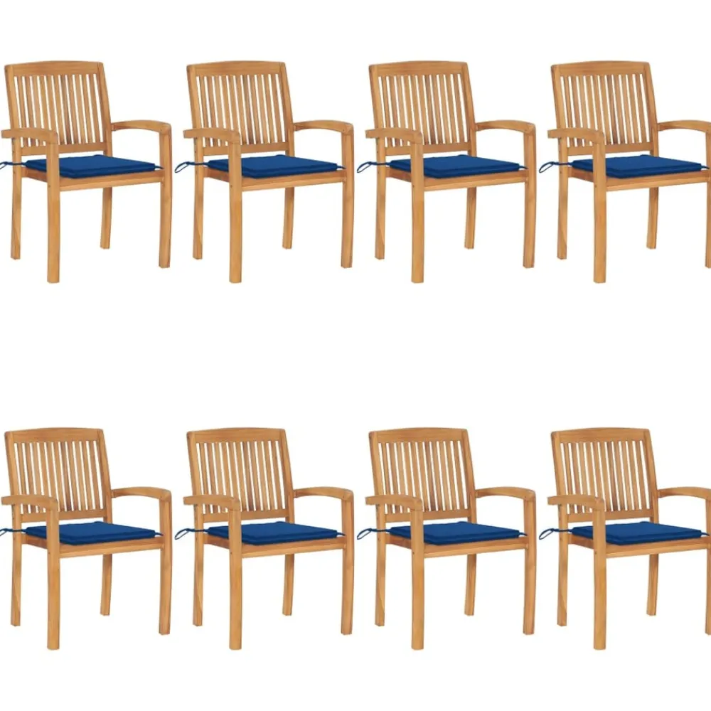 Maison Exclusive - Chaises de jardin empilables avec coussins lot de 8 teck solide Discount
