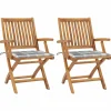 Maison Exclusive - Chaises de jardin lot de 2 avec coussins à carreaux gris teck Sale