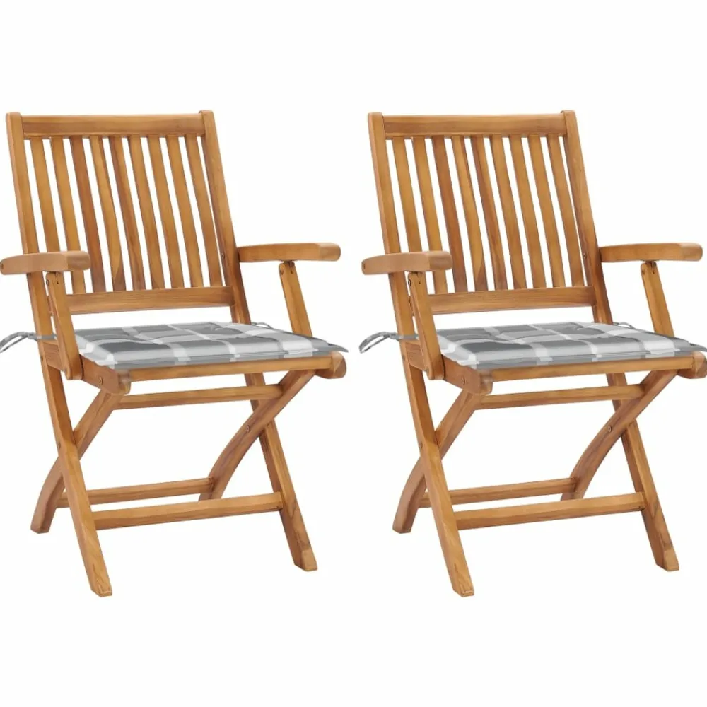 Maison Exclusive - Chaises de jardin lot de 2 avec coussins à carreaux gris teck Sale