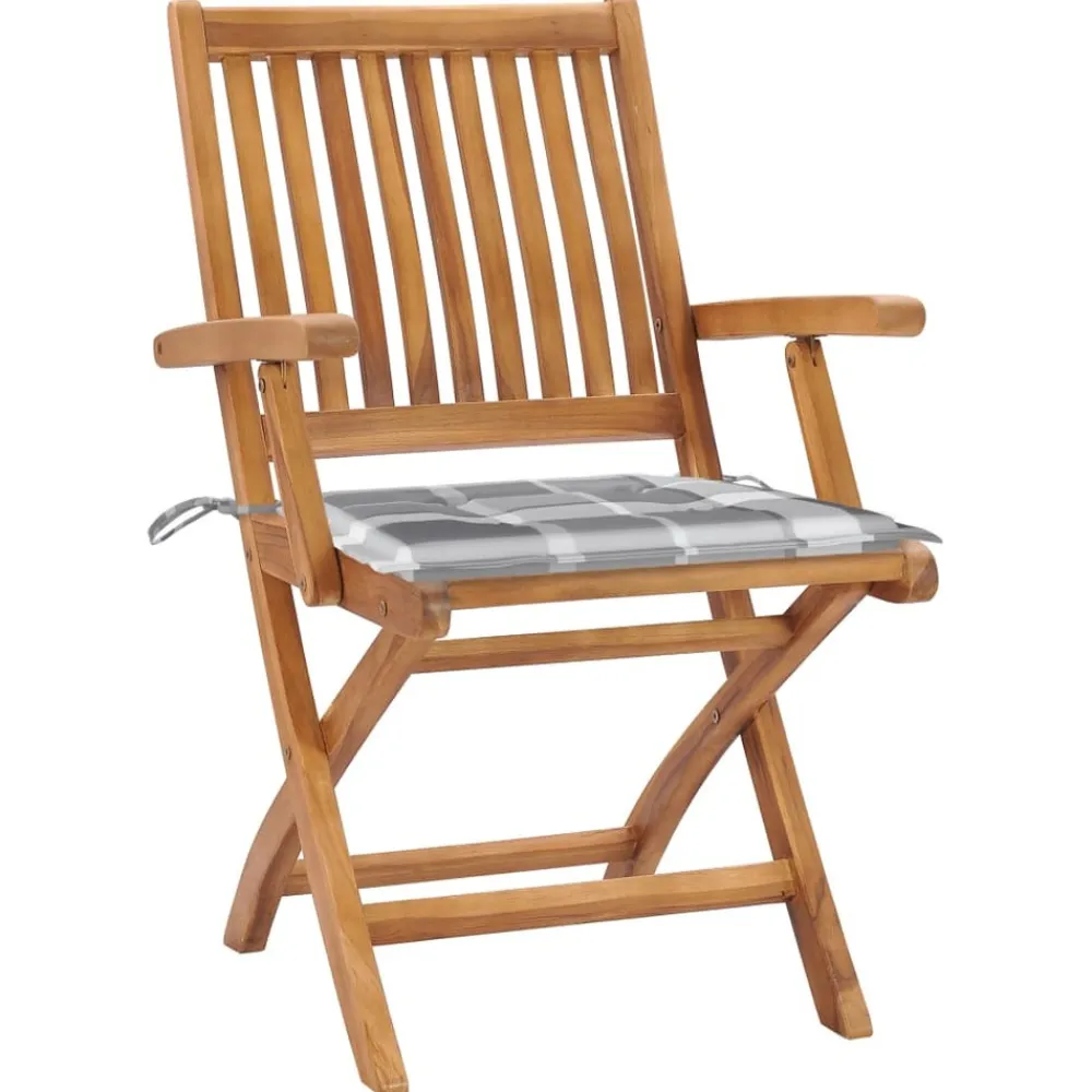 Maison Exclusive - Chaises de jardin lot de 2 avec coussins à carreaux gris teck Sale