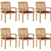 Maison Exclusive - Chaises de jardin empilables avec coussins lot de 6 teck solide Best