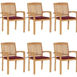 Maison Exclusive - Chaises de jardin empilables avec coussins lot de 6 teck solide Best