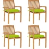 Maison Exclusive Tables Et Chaises De Jardin | - Chaises de jardin empilables avec coussins lot de 4 teck solide