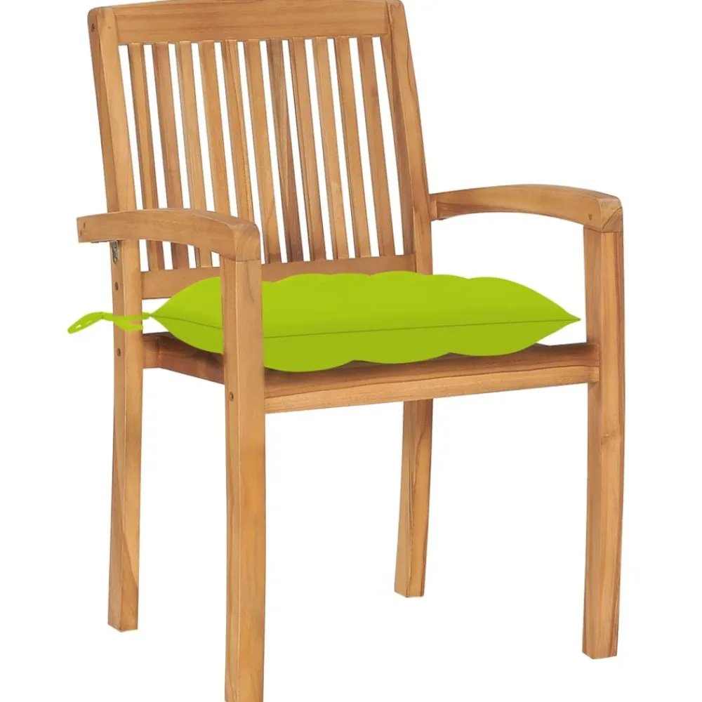 Maison Exclusive Tables Et Chaises De Jardin | - Chaises de jardin empilables avec coussins lot de 4 teck solide