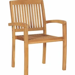 Maison Exclusive Tables Et Chaises De Jardin | - Chaises de jardin empilables avec coussins lot de 4 teck solide