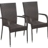 Maison Exclusive Tables Et Chaises De Jardin | - Chaises empilables d'extérieur lot de 2 résine tressée marron