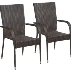 Maison Exclusive Tables Et Chaises De Jardin | - Chaises empilables d'extérieur lot de 2 résine tressée marron